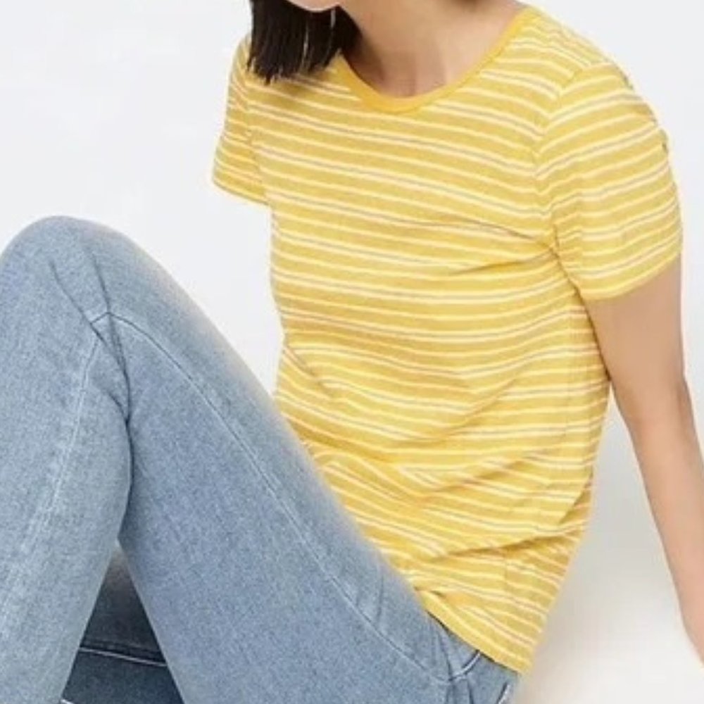 NEW J Crew Painter Fitted Crewneck T-shirt in Stripe Yellow L NWT